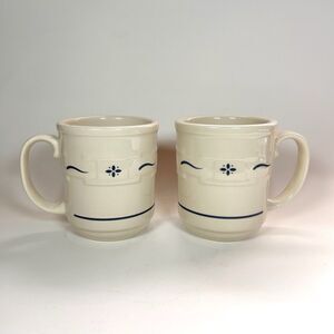 Set Of 2 Longaberger Pottery 12 Ounce Coffee Mugs in Classic Blue - Made in USA